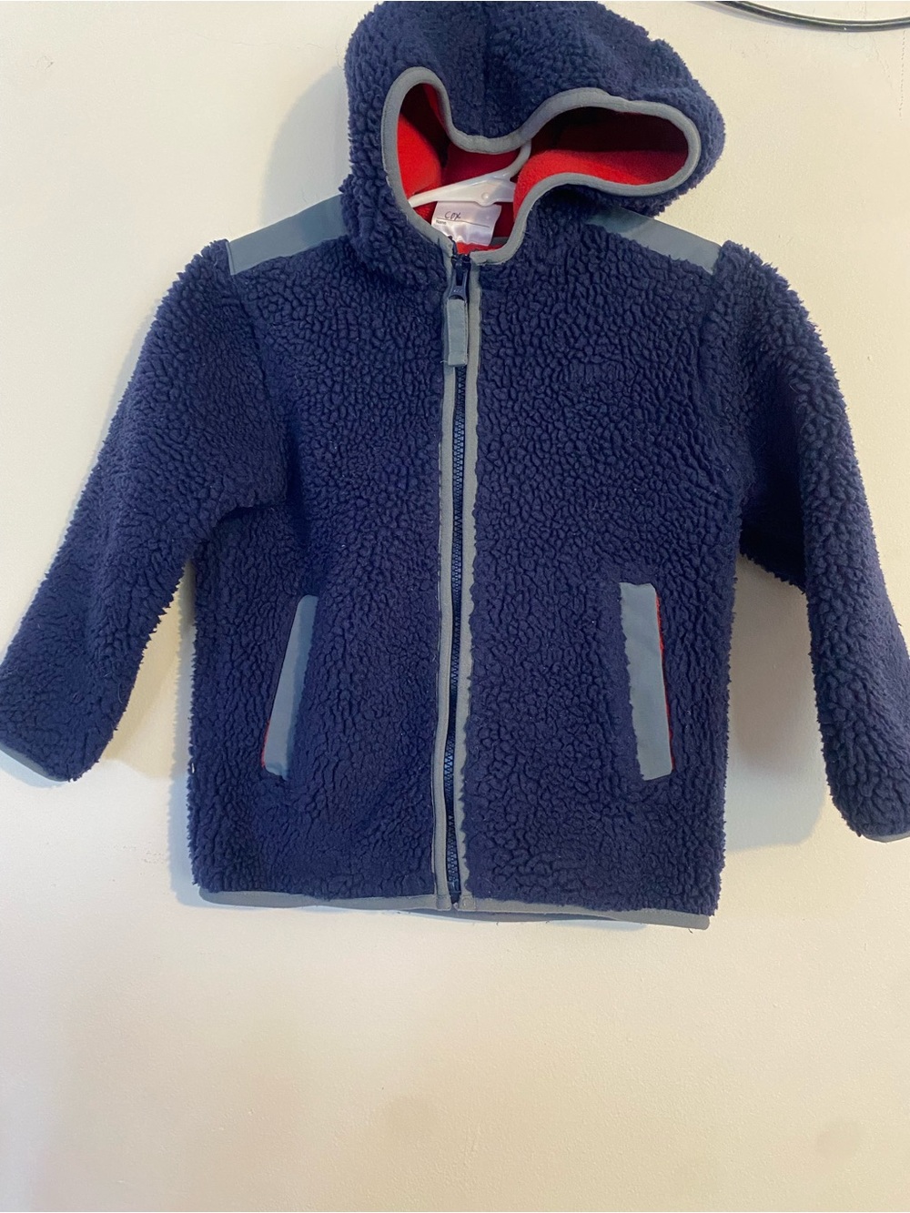 Hanna Andersson Navy Sherpa Hooded Jacket size 100 / 4 Faux Shearling Coat zip